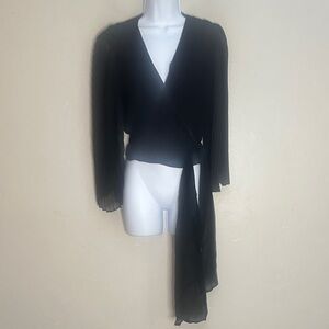 Alice + Olivia Black Sheer Wrap Blouse